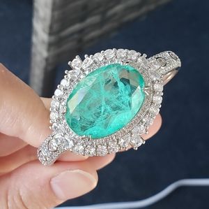 Real natural green blue tourmaline gemstone platinum plated bangle bracelet